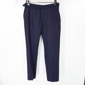 Suitsupply Pants Men's 32 L28 Traveller Flat Front Blue side cinch tab navy